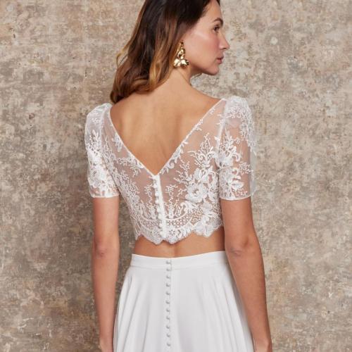 Robe de mariée style Bohème deux 2 pièces top crop dentelle jupe - Marie Et Vous